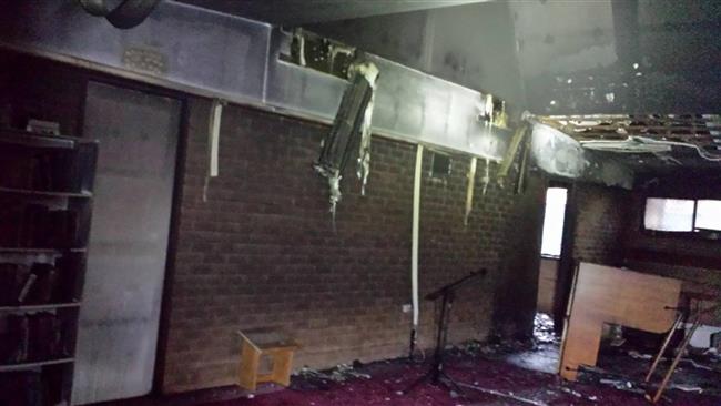 The photo shows damage caused by an arson attack at the Toowoomba Mosque in Australia on April 17, 2015.